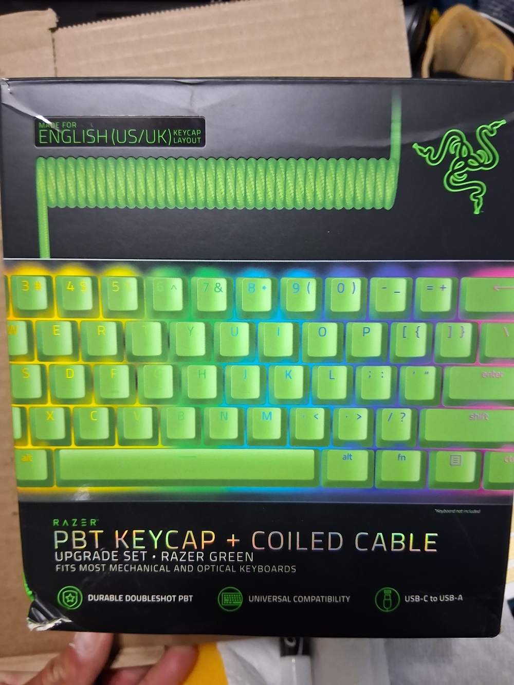 Razer PBT Keycap + Coiled Cable Upgrade Set — Razer Green